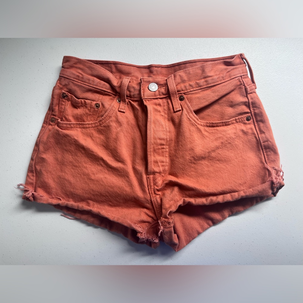 Levi's Burnt Orange Distressed 501 Denim Jean Shorts